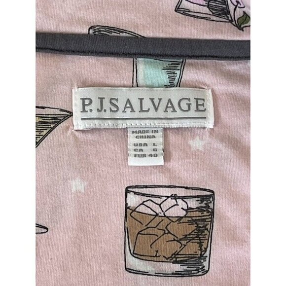 PJ SALVAGE Woman's Sz L Drink Happy Thoughts Pink Pajama Top - Picture 4 of 7